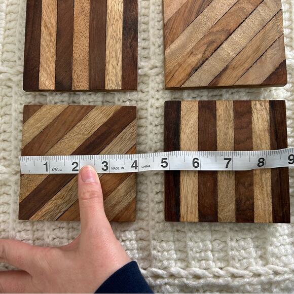 inlay wood design coasters- set of 4rustic wooden accent decor - stripes cabin - Picture 7 of 7